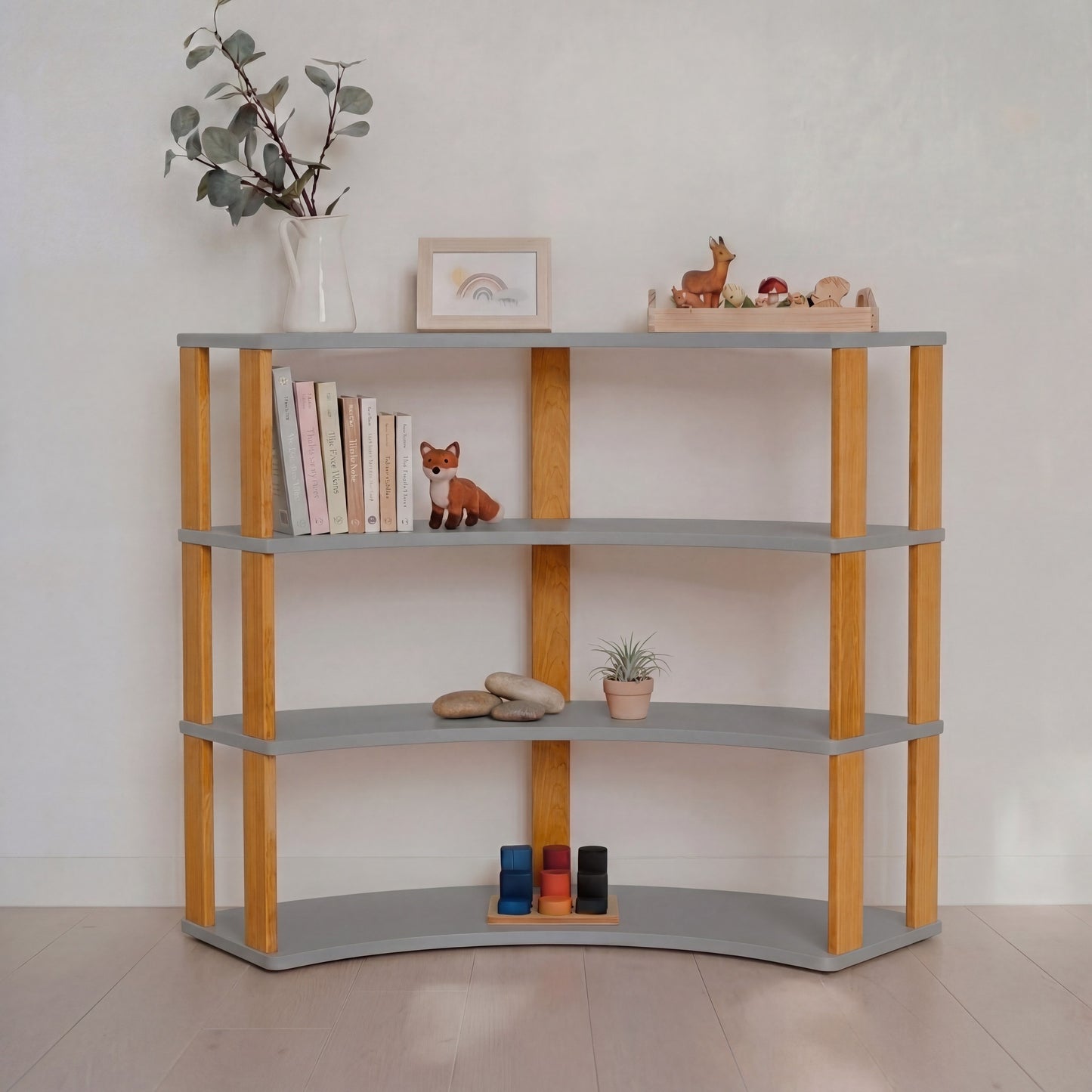 Modular Montessori Shelf Arch - 4 Shelves - Light grey/brownish oil