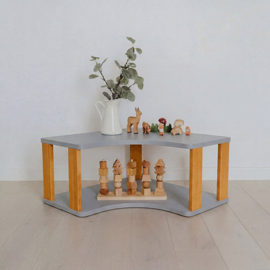 Modular Montessori Shelf Corner - 2 Shelves - Light grey/brownish Oil