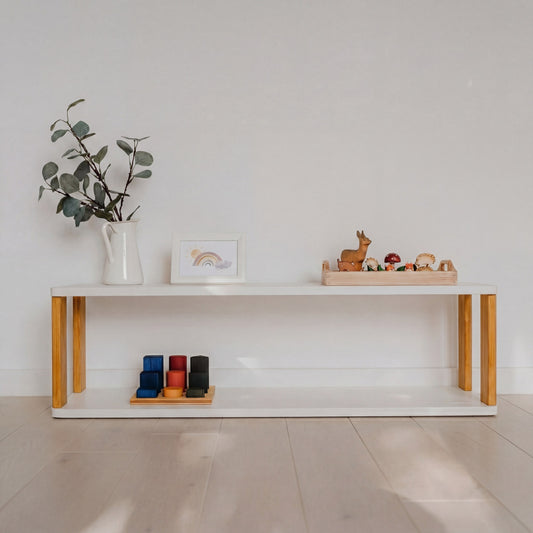 Modular Montessori Shelf Straight - 2 Shelves - White/brownish Oil