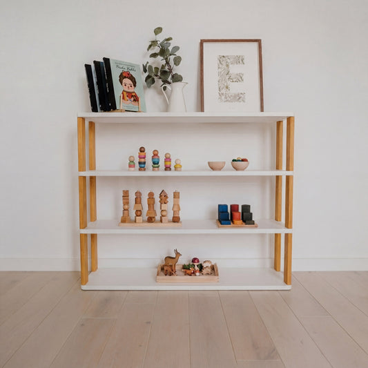 Modular Montessori Shelf Straight - 4 Shelves - White/brownish Oil