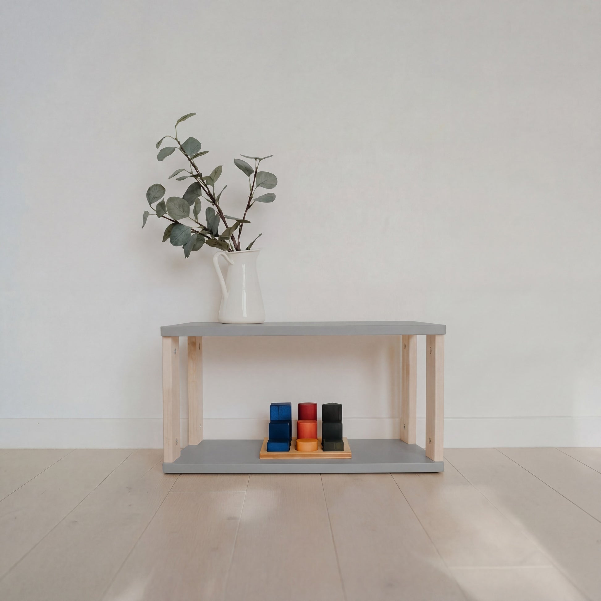 Modular Montessori Shelf Straight Mini - 2 Shelves - Light grey/clear oil