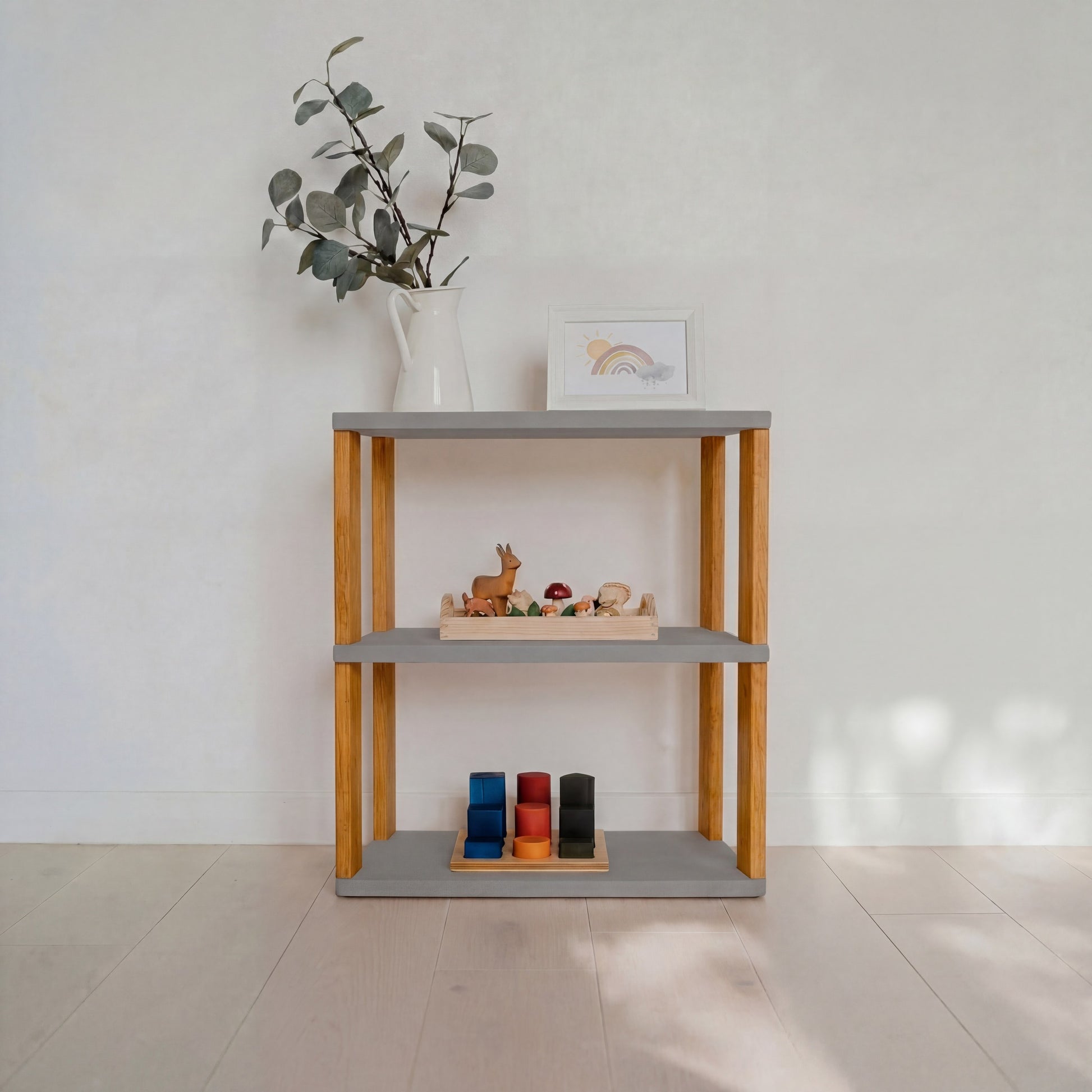 Modular Montessori Shelf Straight Mini - 3 Shelves - Light grey/brownish oil