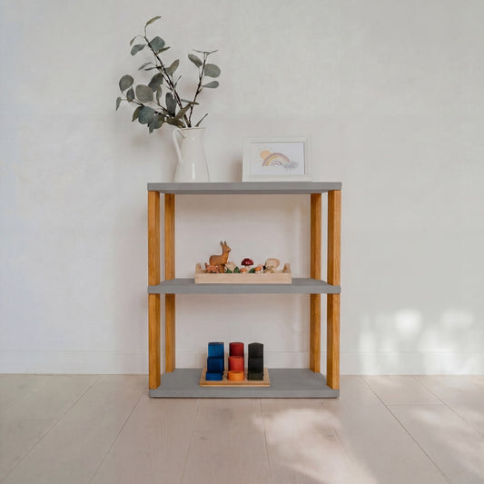 Modular Montessori Shelf Straight Mini - 3 Shelves - Light grey/brownish oil