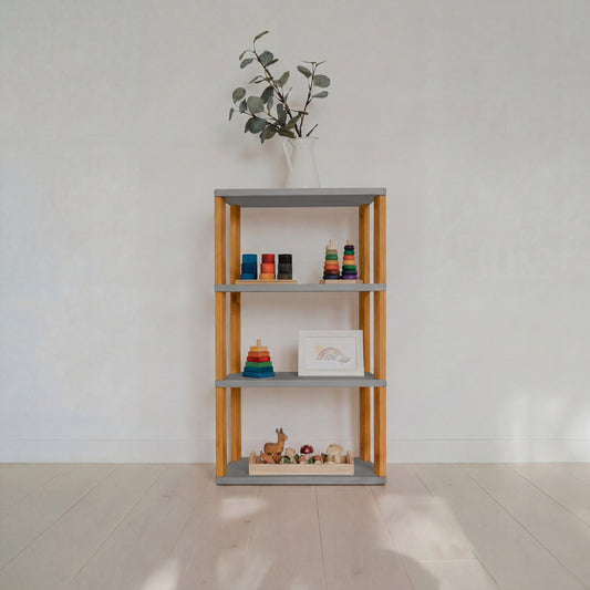 Modular Montessori Shelf Straight Mini - 4 Shelves - Light grey/brownish oil
