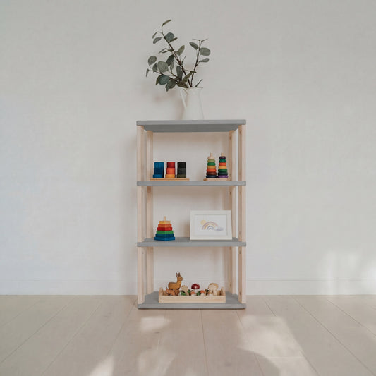 Modular Montessori Shelf Straight Mini - 4 Shelves - Light grey/clear oil