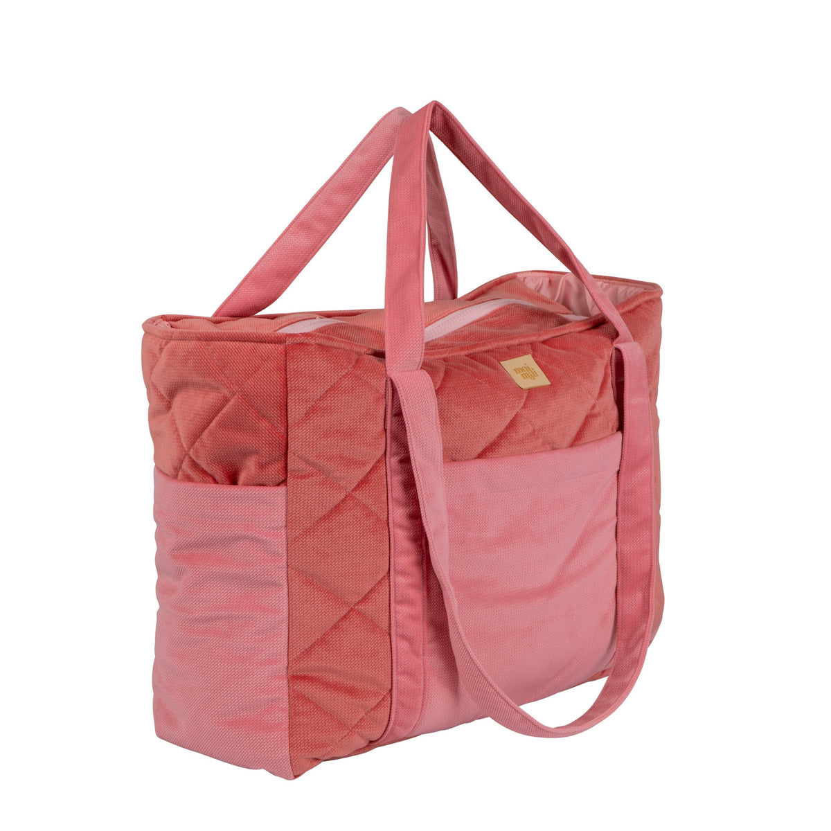 Taška pro maminky moi mili v růžové barvě Candy, samet a bavlna, 45 × 35 × 17 cm – fotografie 6