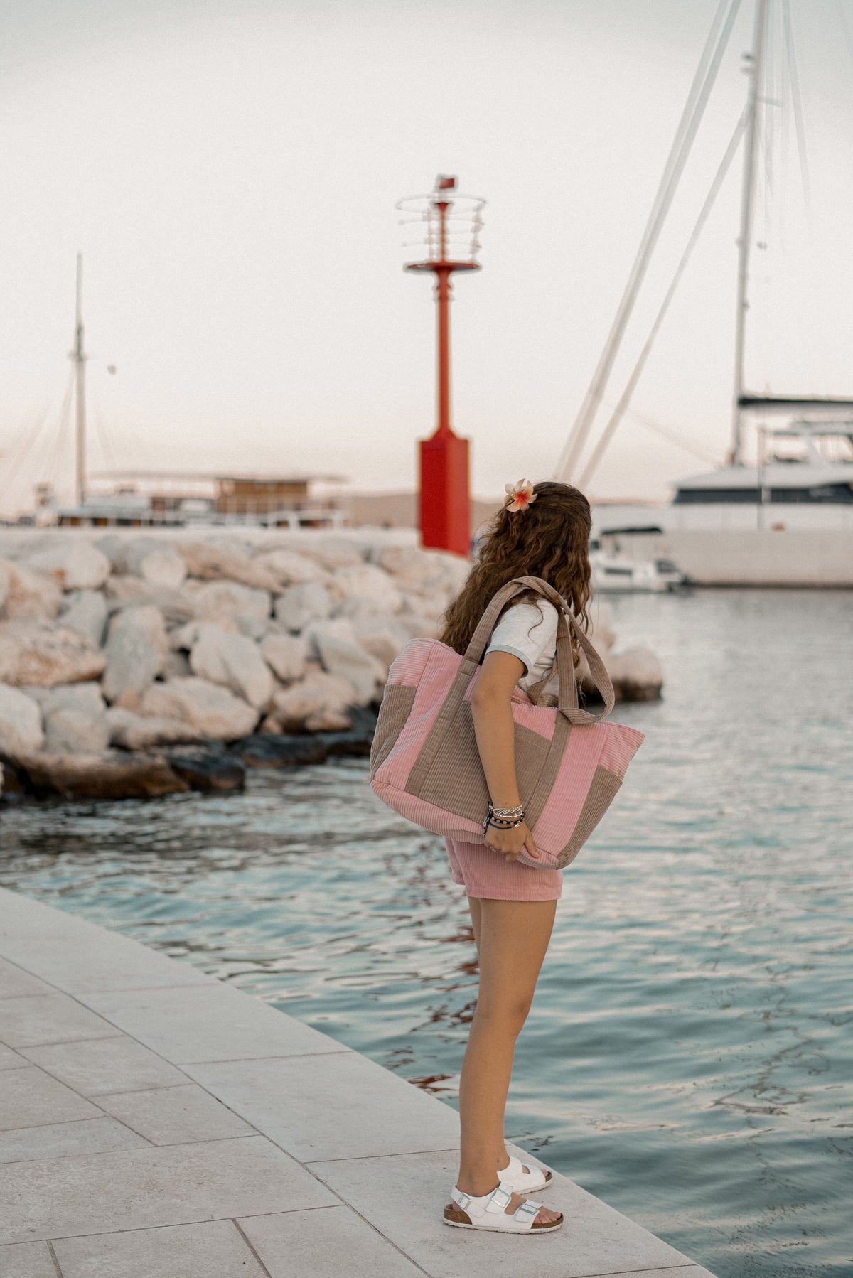 Mommy bag moi mili v růžovém odstínu Pink Coffee, samet a bavlna, šest kapes – fotografie 4