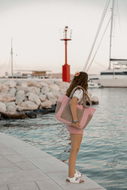 Mommy bag moi mili v růžovém odstínu Pink Coffee, samet a bavlna, šest kapes – fotografie 4