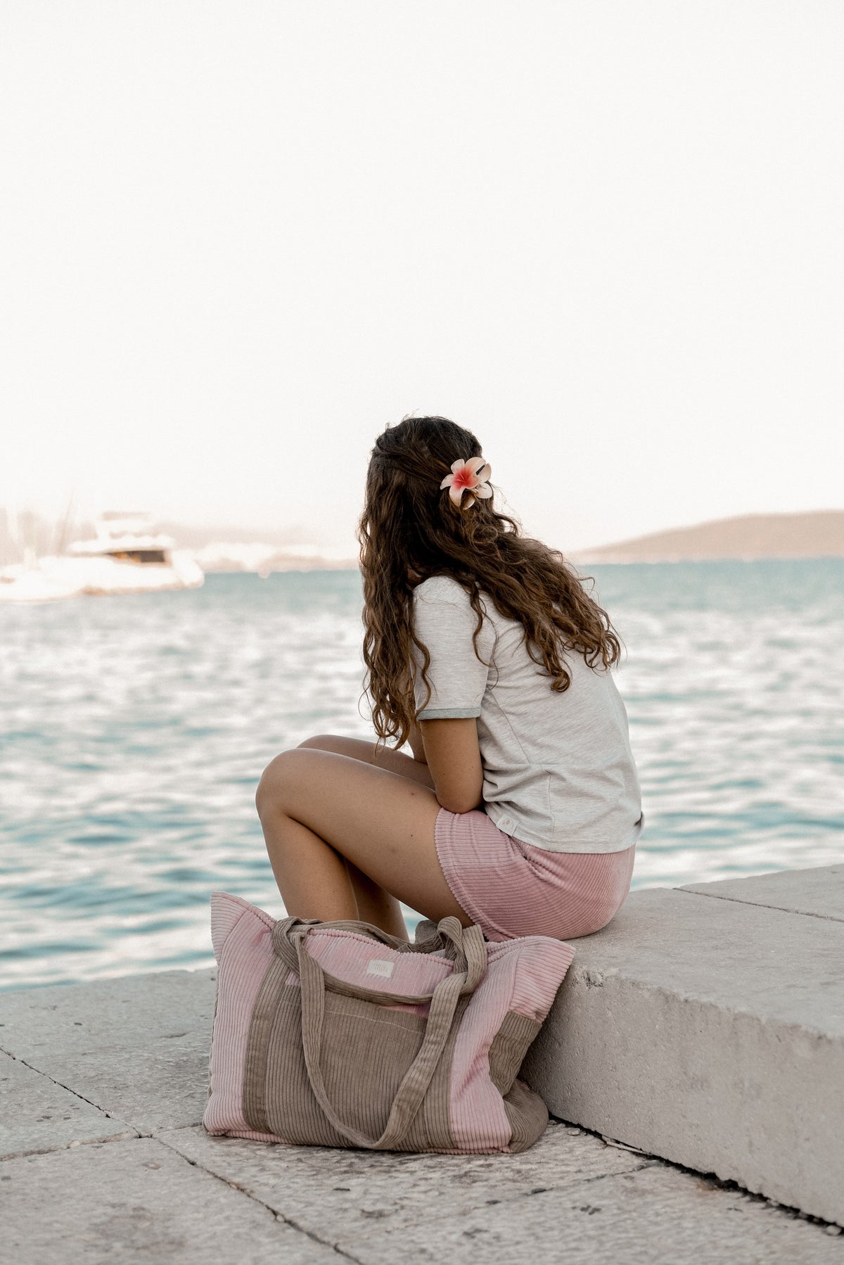 Mommy bag moi mili v růžovém odstínu Pink Coffee, samet a bavlna, šest kapes – fotografie 3