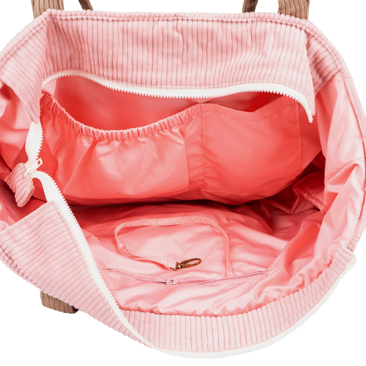 Mommy bag moi mili v růžovém odstínu Pink Coffee, samet a bavlna, šest kapes – fotografie 8