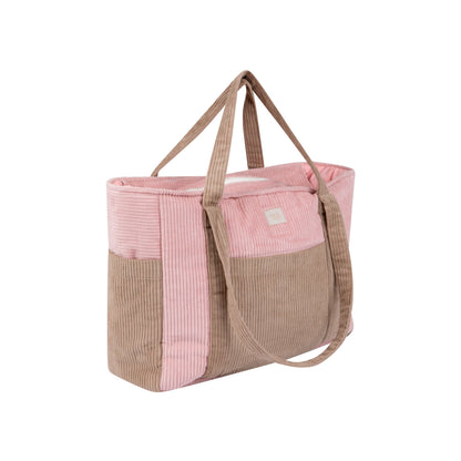 Mommy bag moi mili v růžovém odstínu Pink Coffee, samet a bavlna, šest kapes – fotografie 5