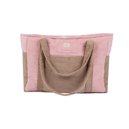 Mommy bag moi mili v růžovém odstínu Pink Coffee, samet a bavlna, šest kapes – fotografie 6