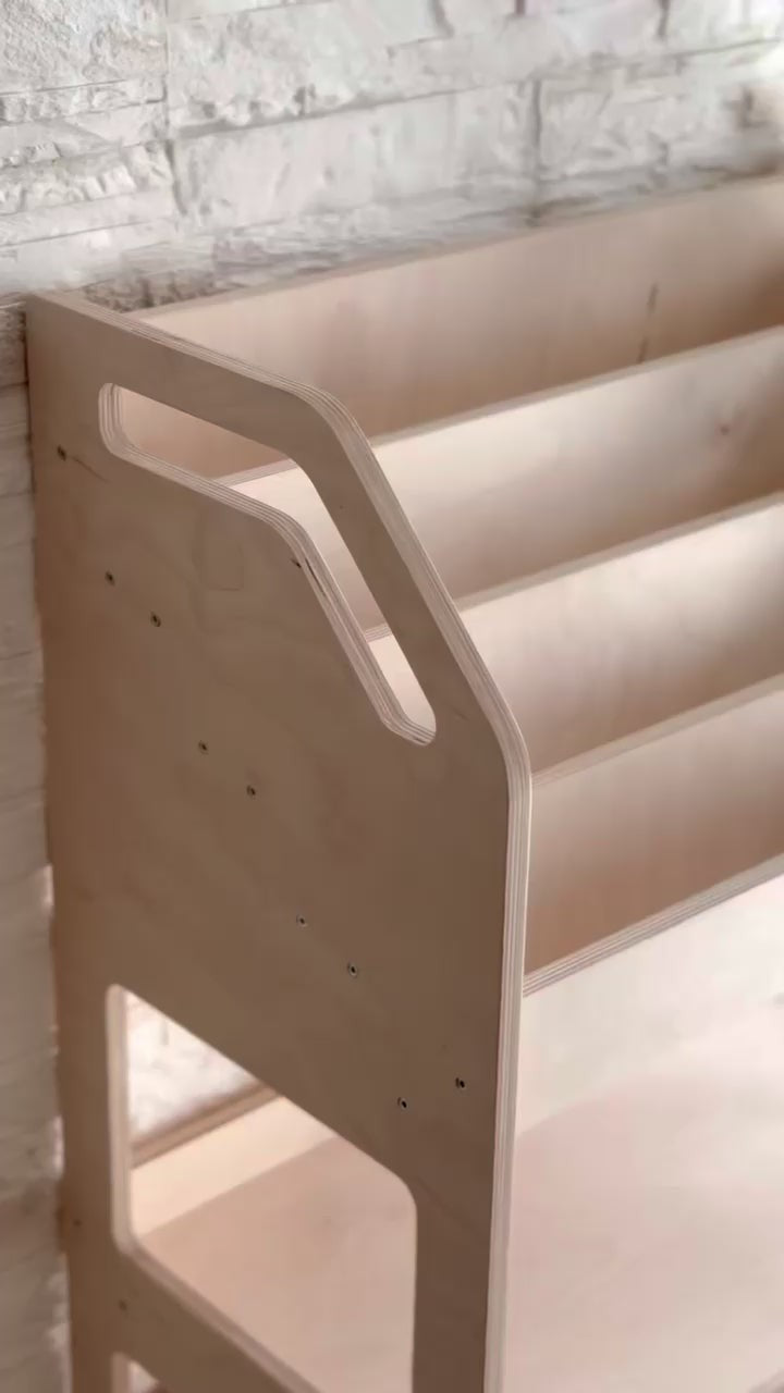 Montessori Wooden Book Display with Storage Shelf For Kids