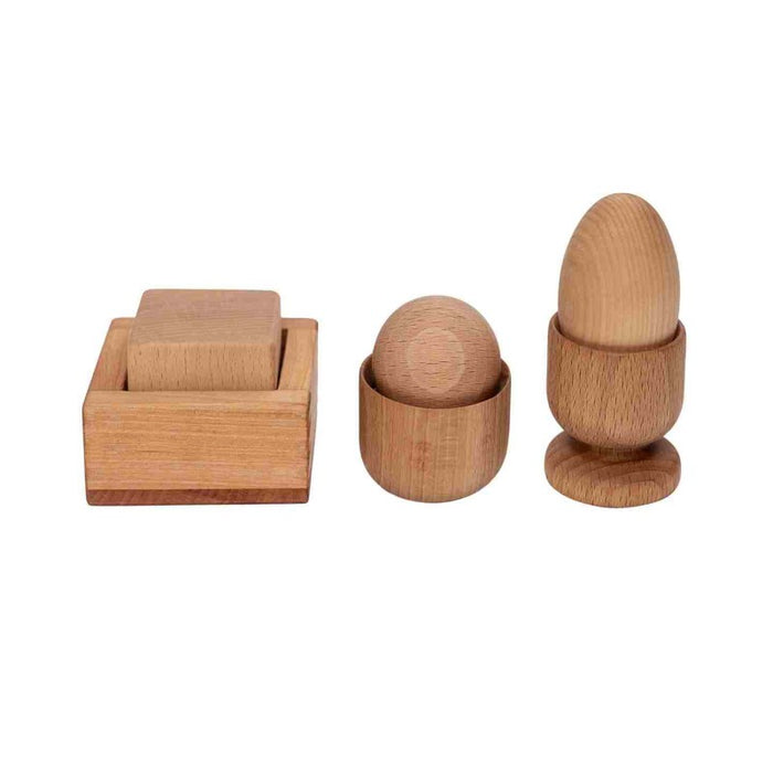 Montessori sada Wooden Story – vajíčko, míček a kalíšek