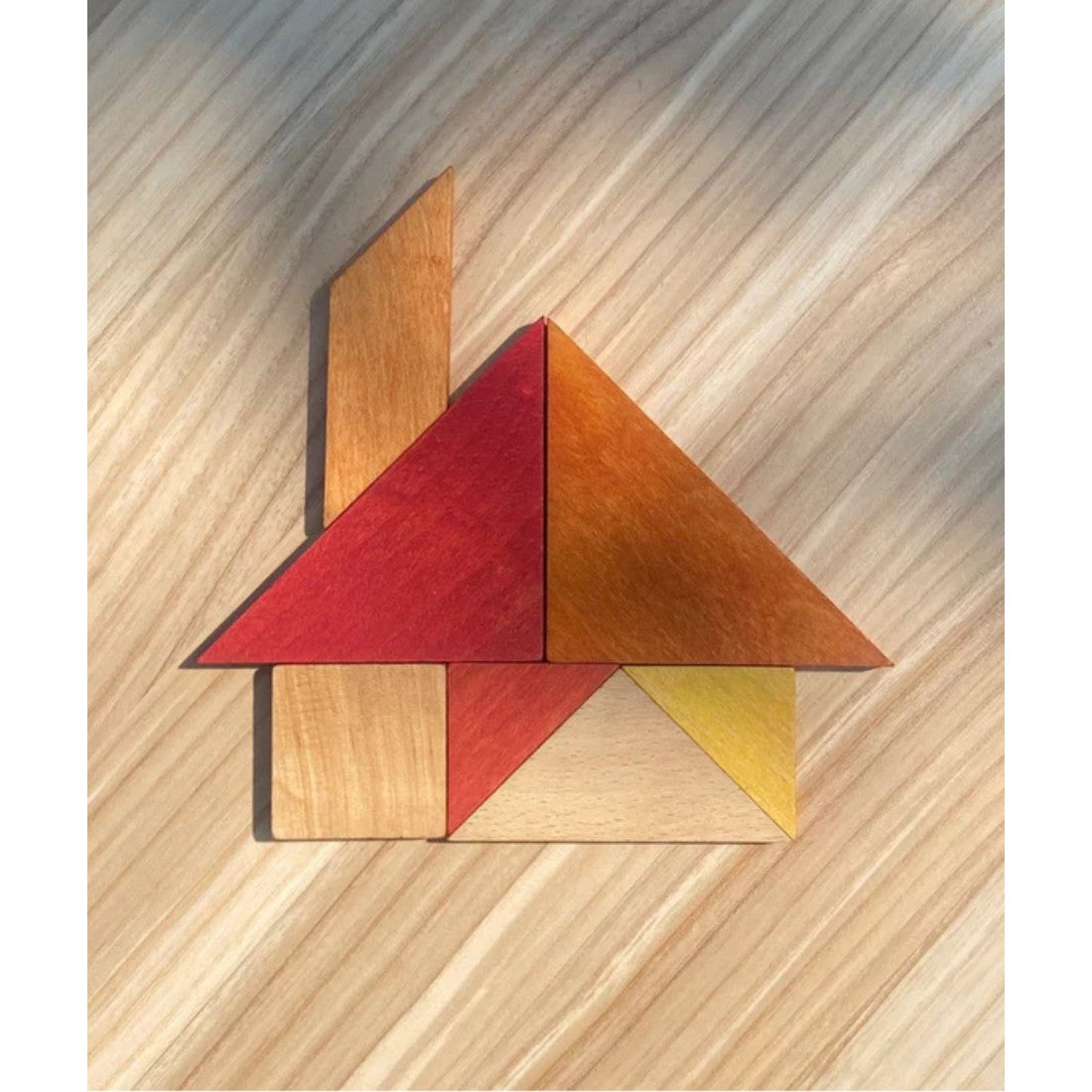 Dřevěný tangram Wooden Story v teplých barvách, 7 dílů se sáčkem – pohled 5