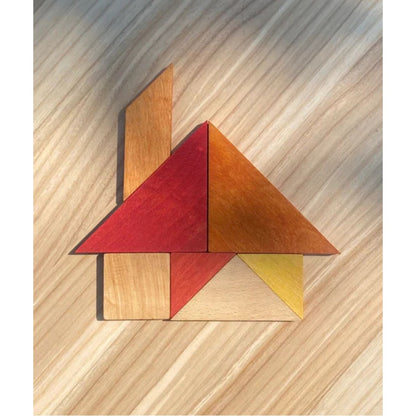Dřevěný tangram Wooden Story v teplých barvách, 7 dílů se sáčkem – pohled 5