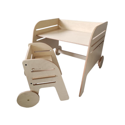 Montessori set – výškově nastavitelný stůl a židle „Wagon Wheel“