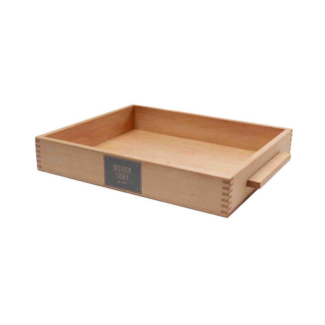 Velký Montessori pískový tác Wooden Story s pískem a dvěma dřevěnými hrabičkami – pohled 2
