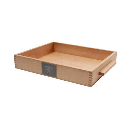 Velký Montessori pískový tác Wooden Story s pískem a dvěma dřevěnými hrabičkami – pohled 2
