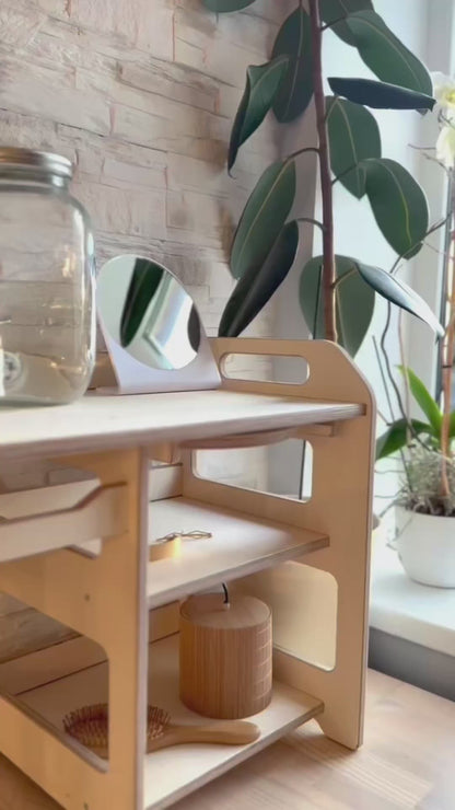 Montessori dřevěný umyvadlový pult s úložným prostorem – velký