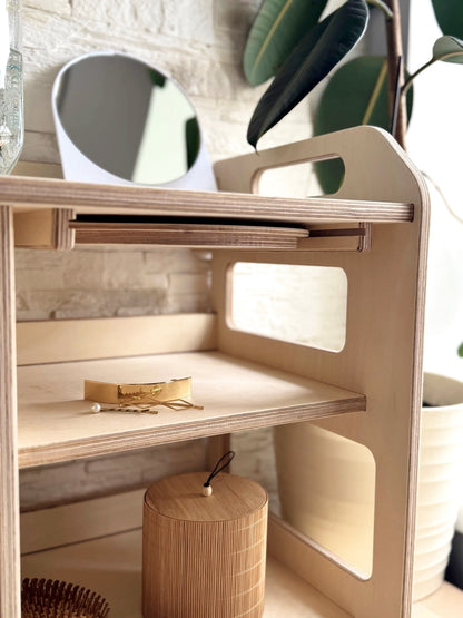 Montessori dřevěný umyvadlový pult s úložným prostorem – velký