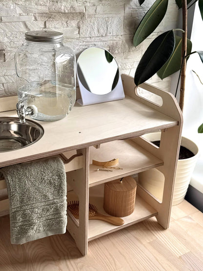 Montessori dřevěný umyvadlový pult s úložným prostorem – velký