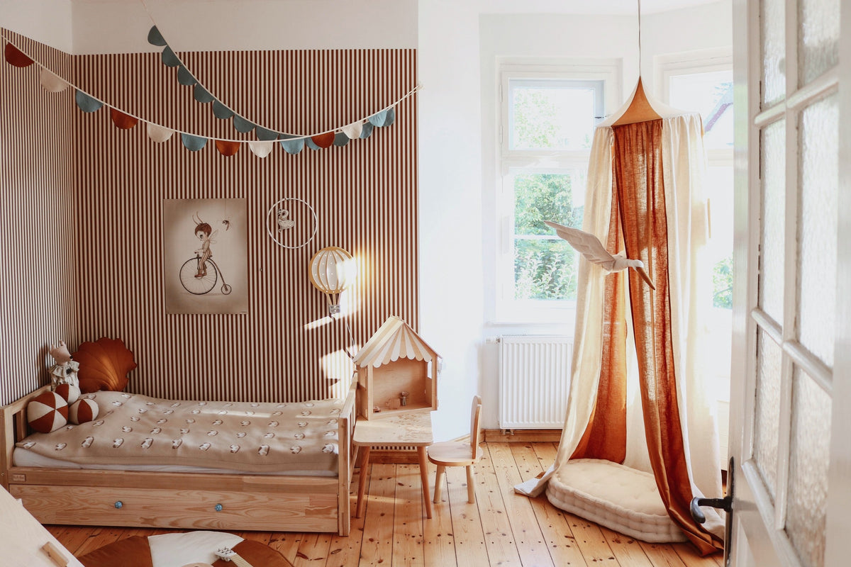 Karamelová nebesa z bavlny a lnu moi mili Caramel Circus, látka 240 cm na kovovém kruhu 50 cm – fotografie 6