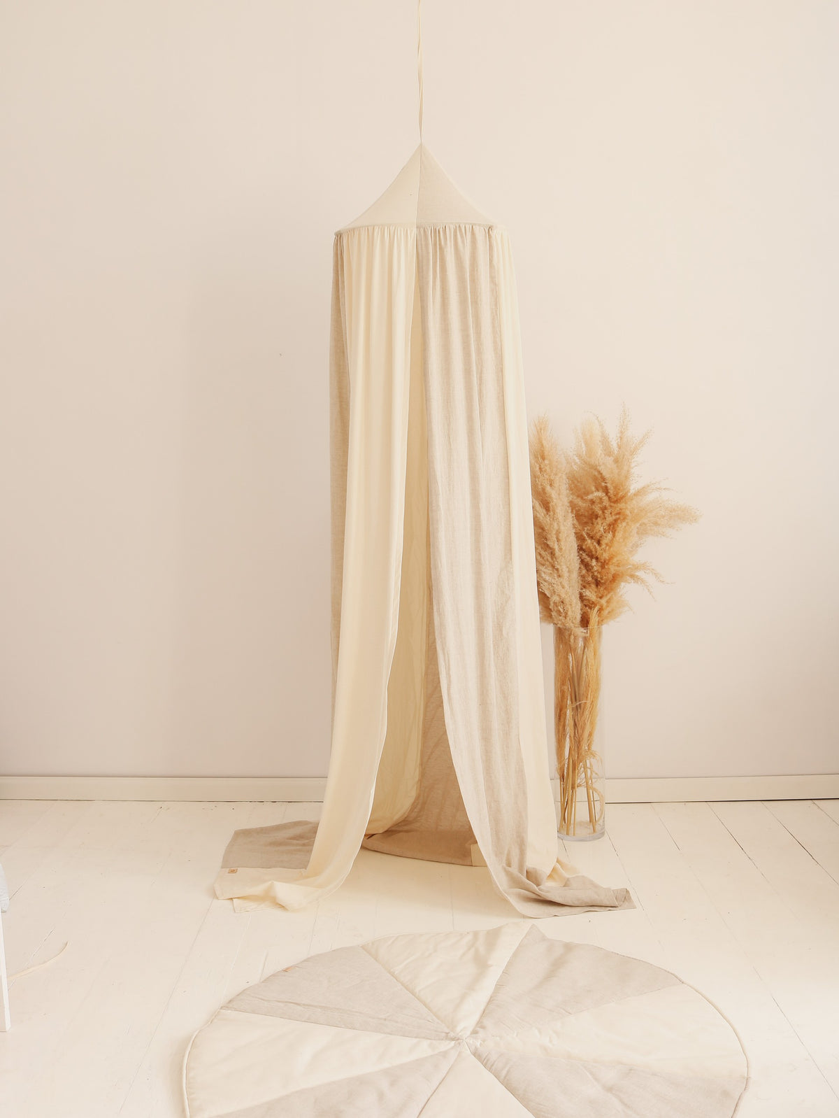 Krémová nebesa nad postel moi mili Cream Circus z bavlny a lnu, kovový kruh 50 cm – fotografie 2