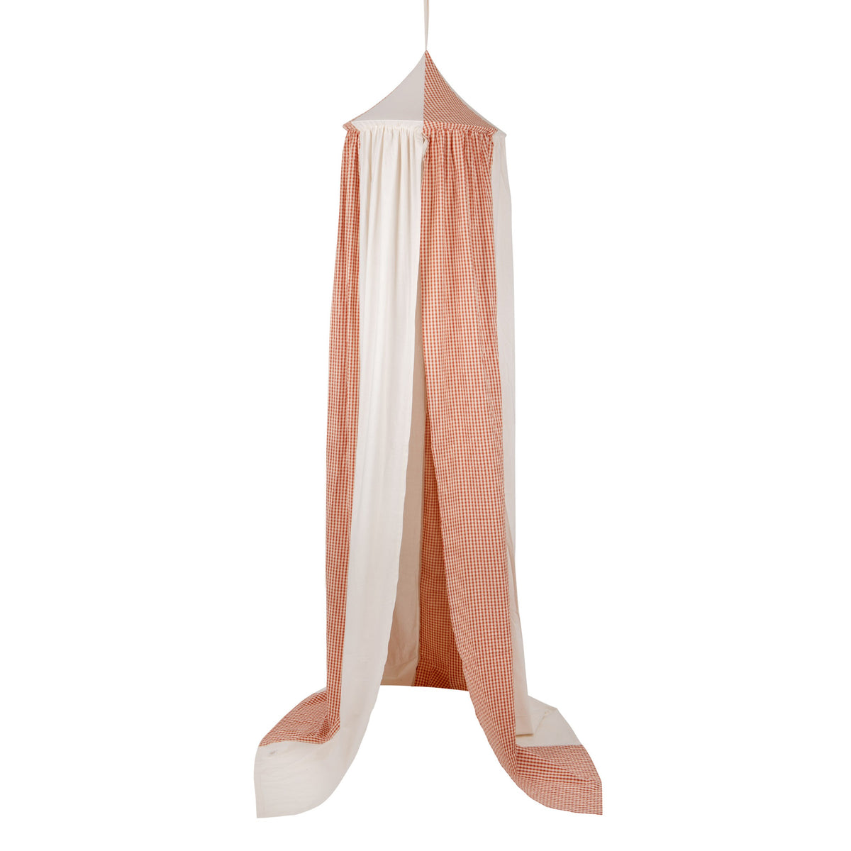 Bavlněná nebesa Circus moi mili v rezavé kostce, kovový kruh 50 cm, látka 240 cm