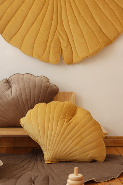 Podložka ve tvaru listu ginkga moi mili, žlutý samet a bavlna, oboustranná – fotografie 6