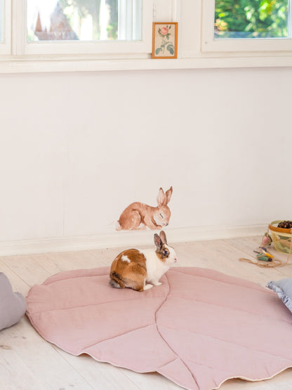 Organic Cotton and Linen Leaf Playmat - Powder Pink
