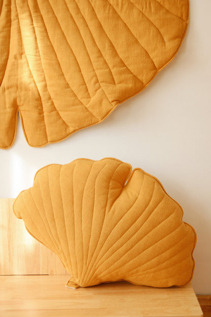 Lněná podložka moi mili ve tvaru listu ginkga, barva mango, přibližně 110 × 120 cm – fotografie 5