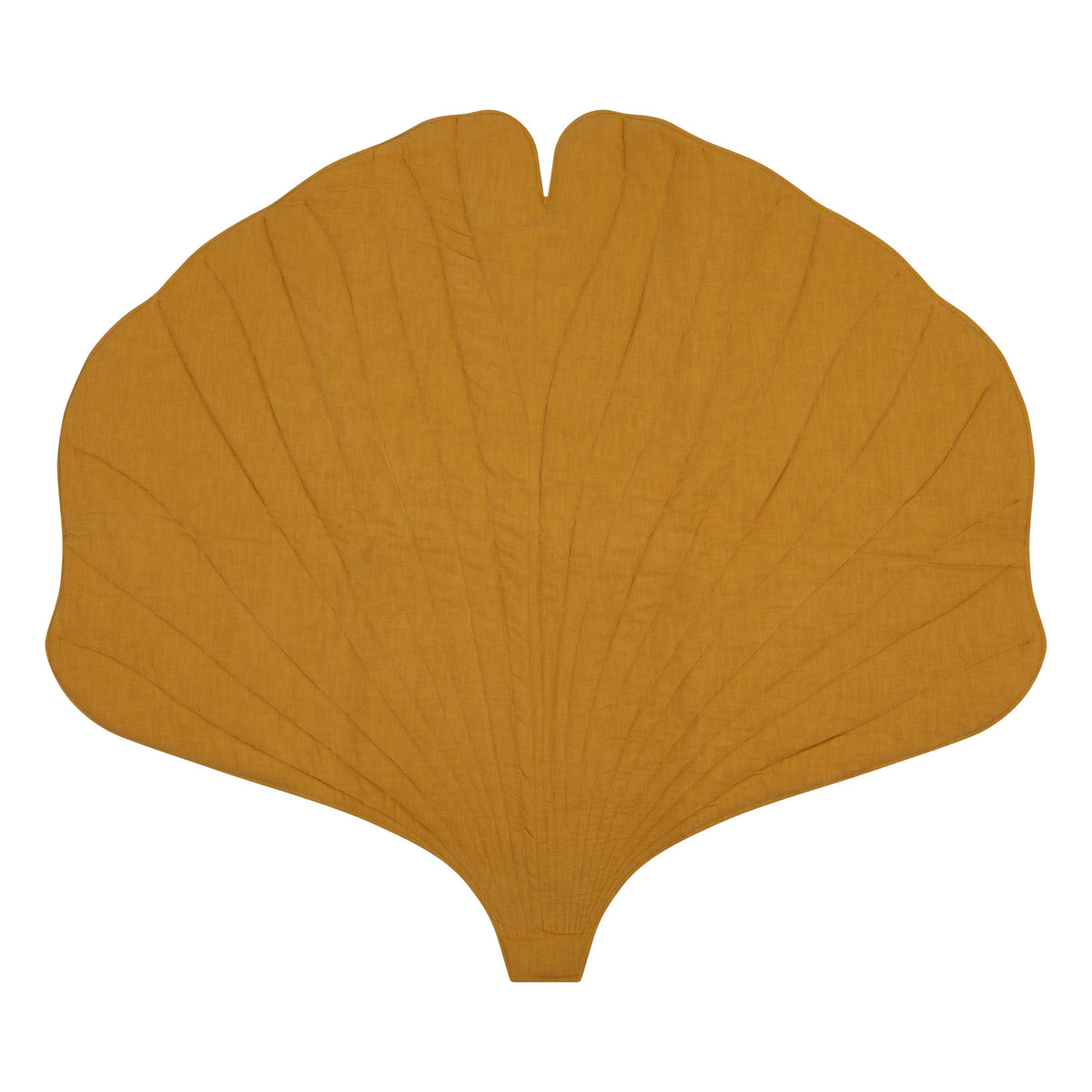 Lněná podložka moi mili ve tvaru listu ginkga, barva mango, přibližně 110 × 120 cm