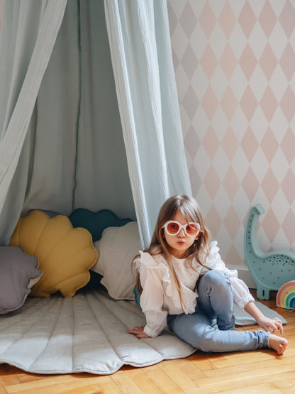 Mátová bavlněná nebesa nad postýlku moi mili, látka 240 cm, kovový kruh 50 cm – fotografie 6