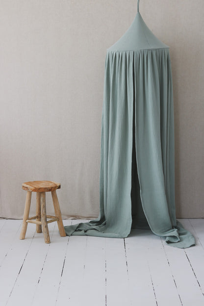 Mátová bavlněná nebesa nad postýlku moi mili, látka 240 cm, kovový kruh 50 cm – fotografie 3