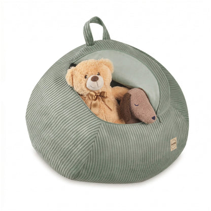 Úložný vak na plyšáky Plush Nest ze zeleného manšestru, po naplnění dětský puf