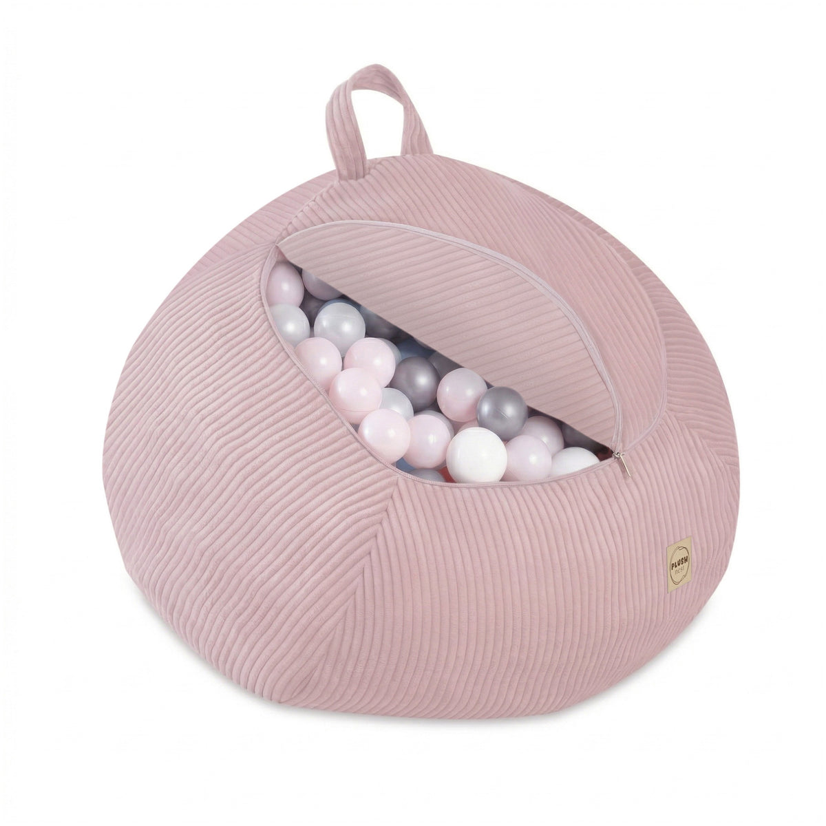Vak na hračky a dětský puf Plush Nest ze světle růžového manšestru, 82 × 82 × 50 cm – fotografie 4