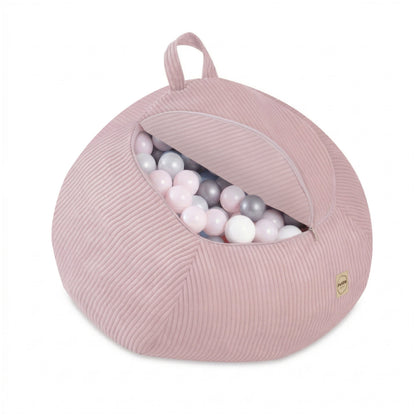 Vak na hračky a dětský puf Plush Nest ze světle růžového manšestru, 82 × 82 × 50 cm – fotografie 4