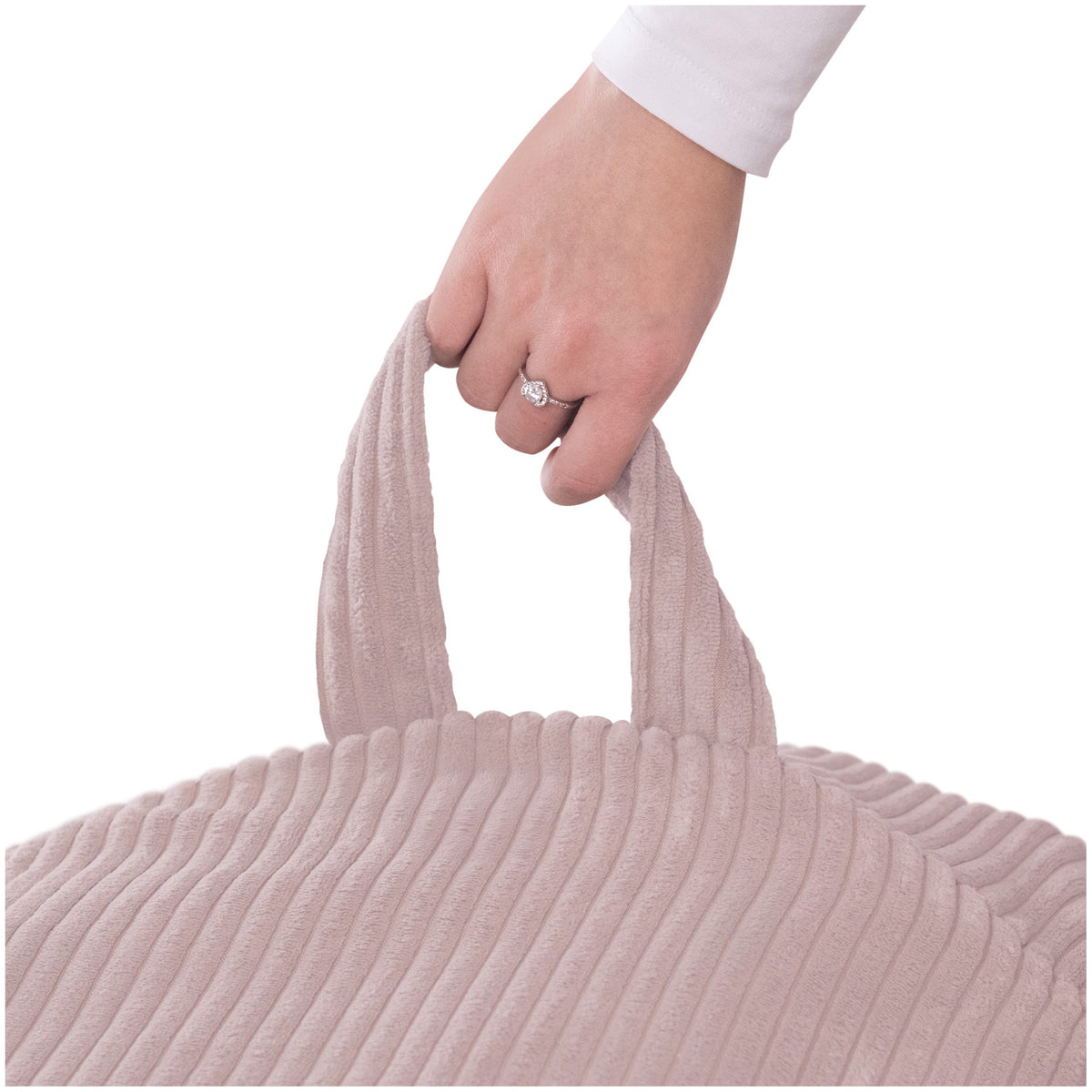 Vak na hračky a dětský puf Plush Nest ze světle růžového manšestru, 82 × 82 × 50 cm – fotografie 8