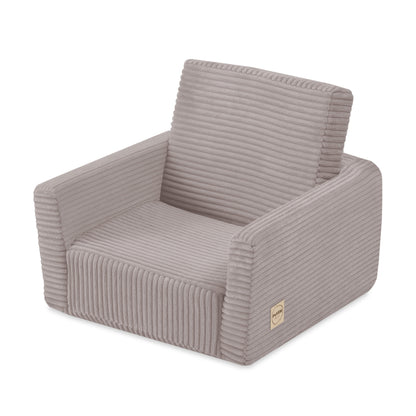 Rozkládací dětské křesílko 2v1 Plush Nest CUBIE Mini z béžového manšestru, složené i rozložené