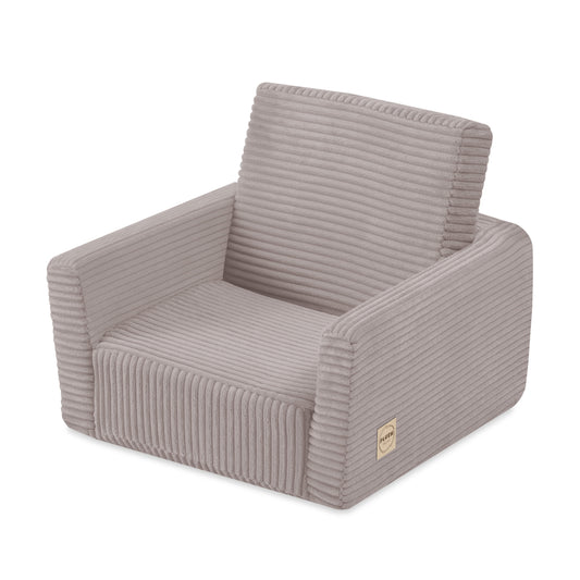 Rozkládací dětské křesílko 2v1 Plush Nest CUBIE Mini z béžového manšestru, složené i rozložené