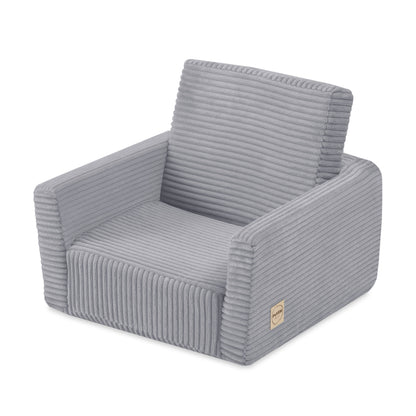 Šedé dětské rozkládací křeslo Plush Nest CUBIE Mini 2v1 z manšestru, křesílko a podložka