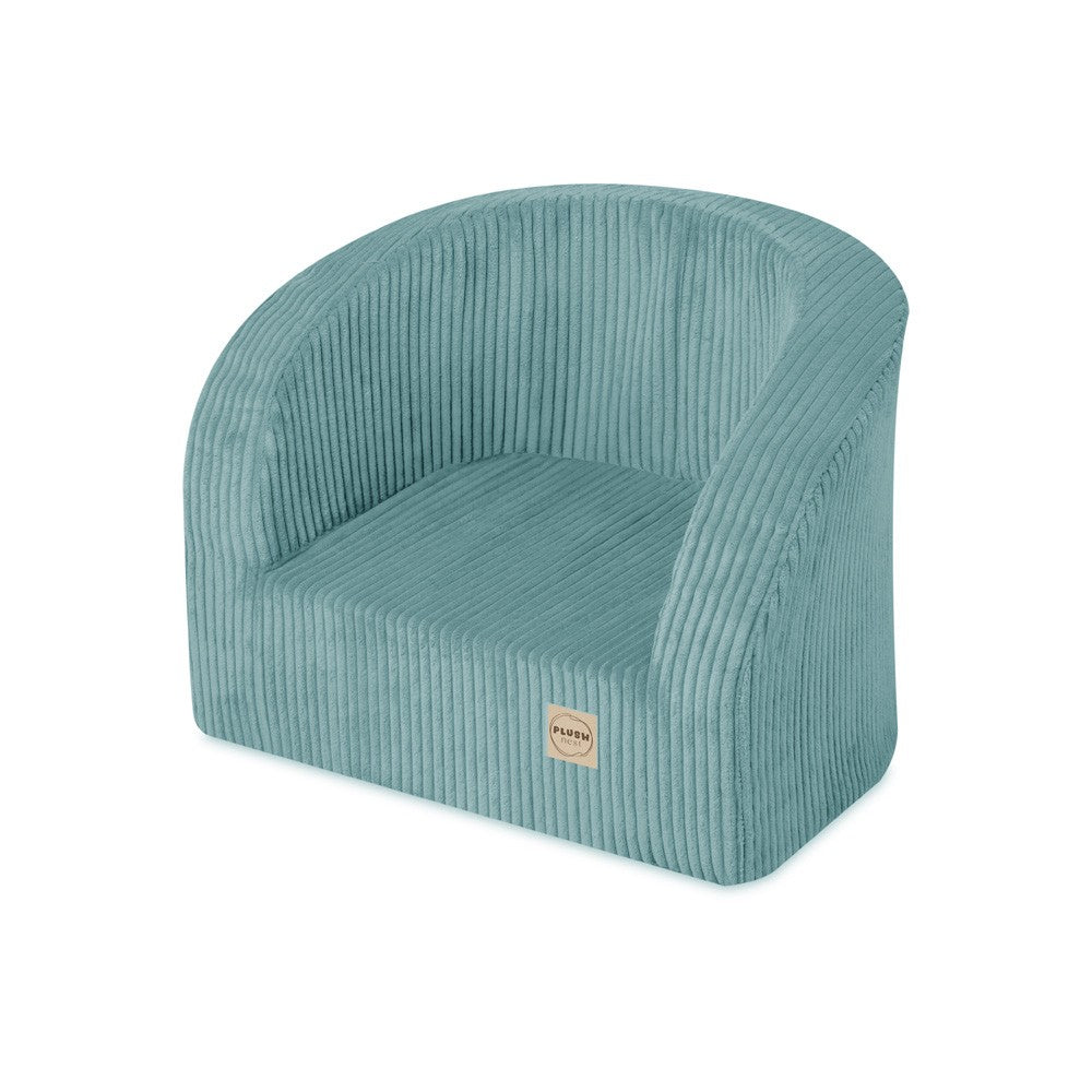 Modré pěnové dětské křesílko Plush Nest Dream Corner z manšestru se zaobleným opěradlem
