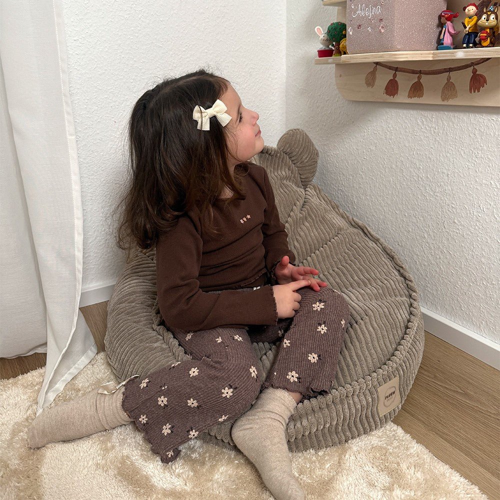 Dětské křesílko medvídek Plush Nest Huggy Bear z béžového manšestru s medvědími oušky – fotografie 4