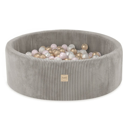 Suchý bazének s míčky Plush Nest, béžový manšestr 90 × 30 cm, perleťové, světle růžové a zlaté míčky