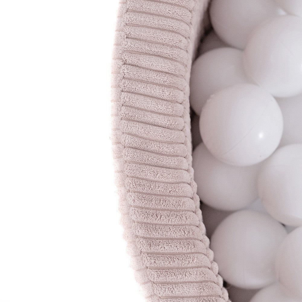 Suchý bazének s míčky Plush Nest, světle růžový manšestr 90 × 30 cm, perleťové, světle růžové a zlaté míčky – fotografie 4