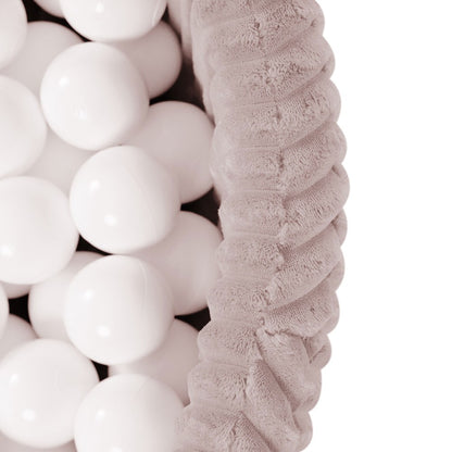 Suchý bazének Plush Nest, růžový Puffy Lamell 90 × 30 cm, perleťové, perleťově světle růžové a zlaté míčky – fotografie 4
