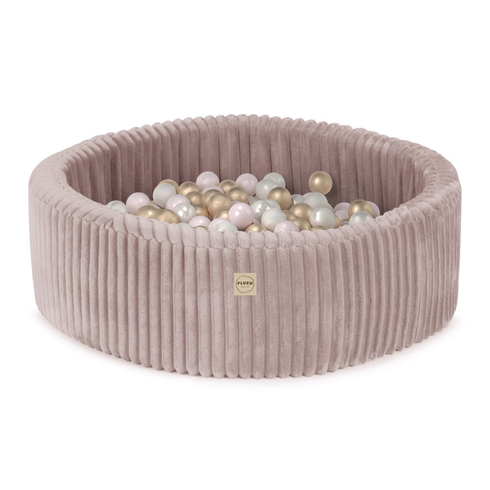 Suchý bazének Plush Nest, růžový Puffy Lamell 90 × 30 cm, perleťové, perleťově světle růžové a zlaté míčky