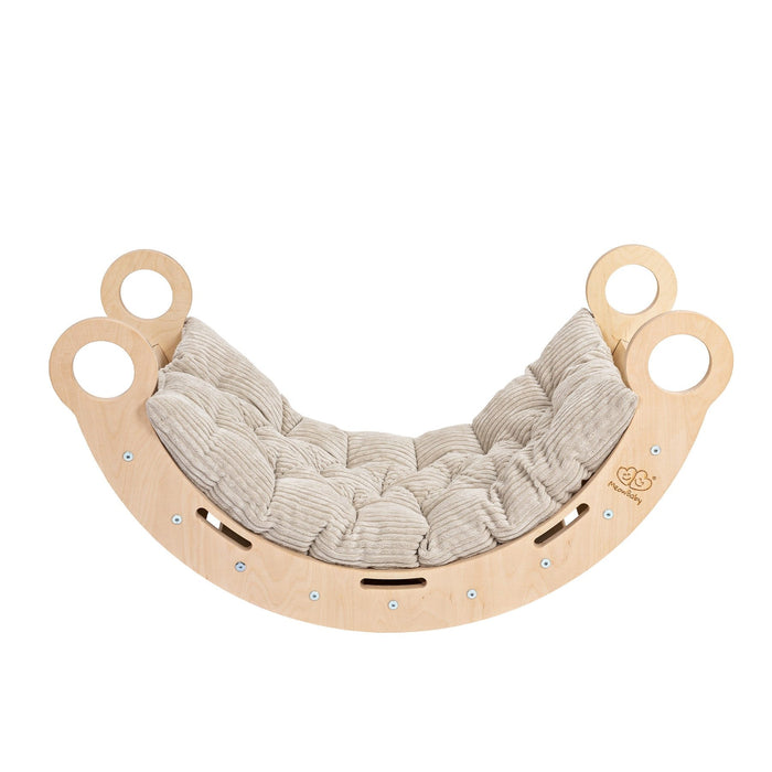 MeowBaby® Dřevěné houpadlo střední s polštářem – Přírodní dřevo, béžový polštář