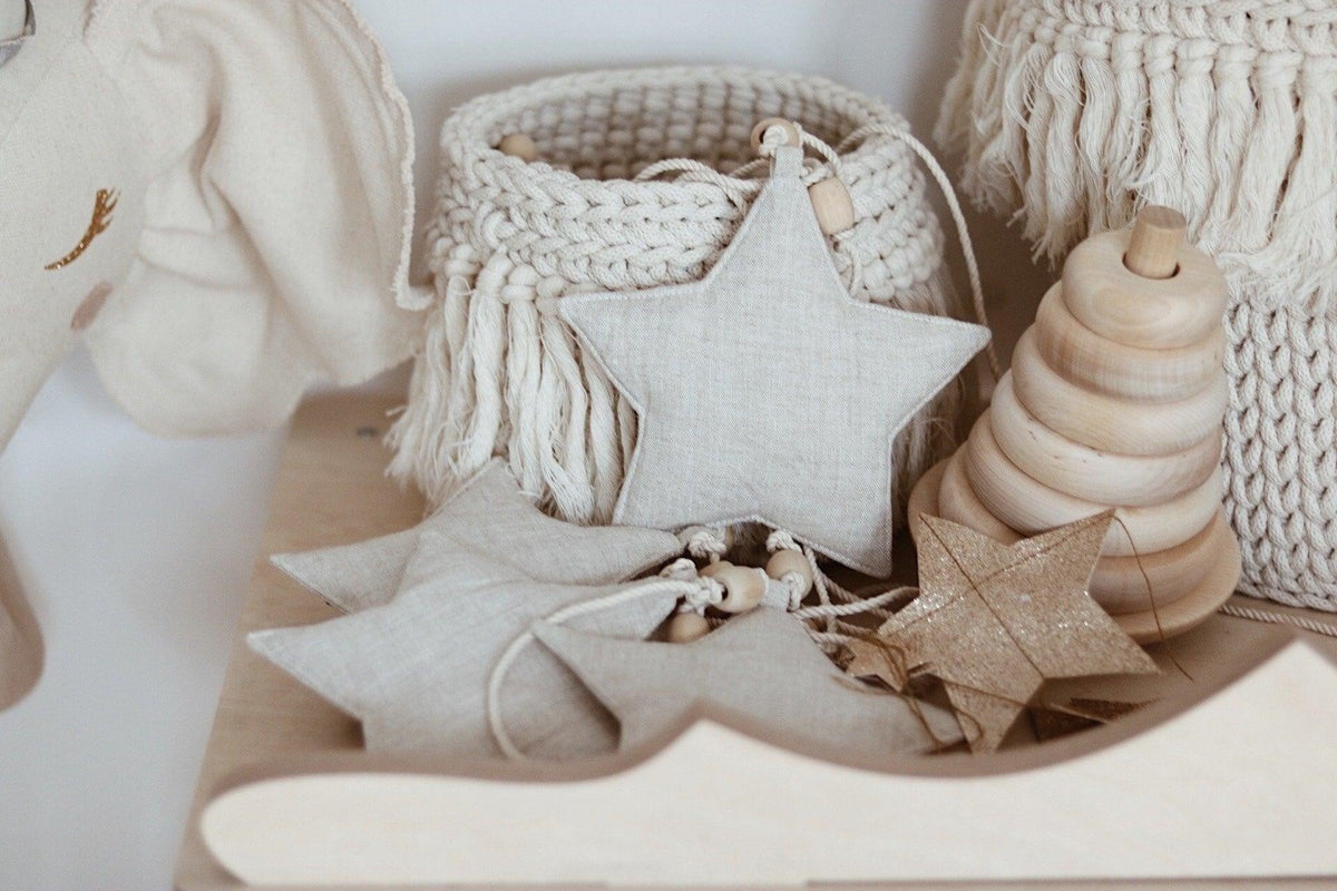 Lněná girlanda moi mili Sand Star Dust se šesti pískovými hvězdami 15 × 15 cm, délka 3 m – fotografie 4